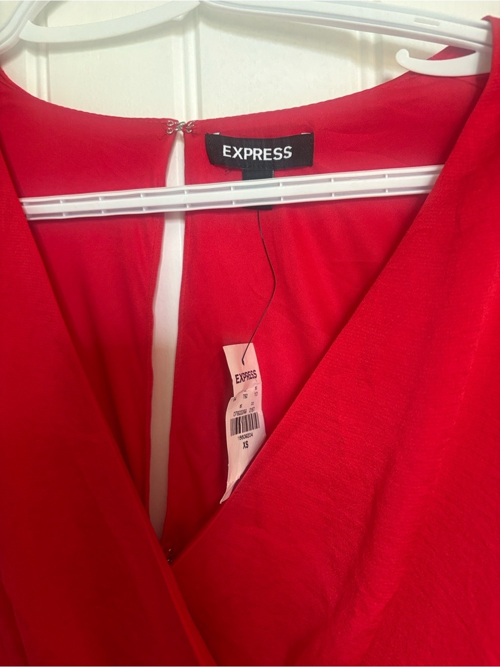 Red Romantic Faux Wrap Dress Date Night Elegant Satin Like Mini Dress NWT XS - Picture 7 of 9